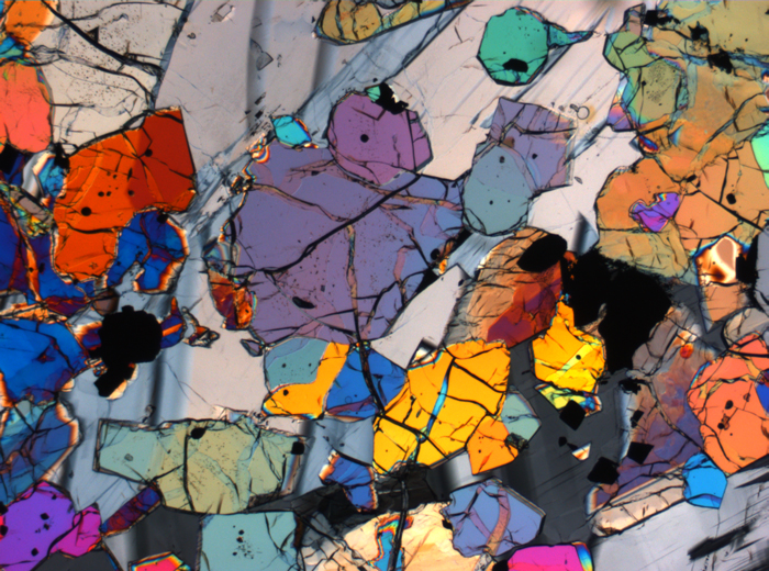 Thin Section Photograph of Apollo 12 Sample 12035,62 in Cross-Polarized Light at 2.5x Magnification and 2.85 mm Field of View (View #22)