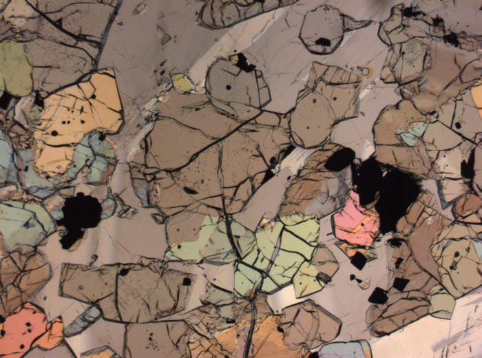 Thin Section Photograph of Apollo 12 Sample 12035,62 in Plane-Polarized Light at 2.5x Magnification and 2.85 mm Field of View (View #22)