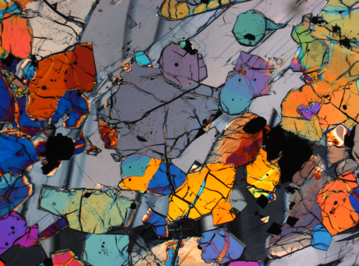 Thin Section Photograph of Apollo 12 Sample 12035,62 in Cross-Polarized Light at 2.5x Magnification and 2.85 mm Field of View (View #23)