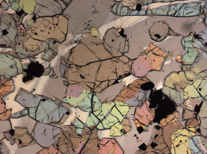 Thin Section Photograph of Apollo 12 Sample 12035,62 in Plane-Polarized Light at 2.5x Magnification and 2.85 mm Field of View (View #26)