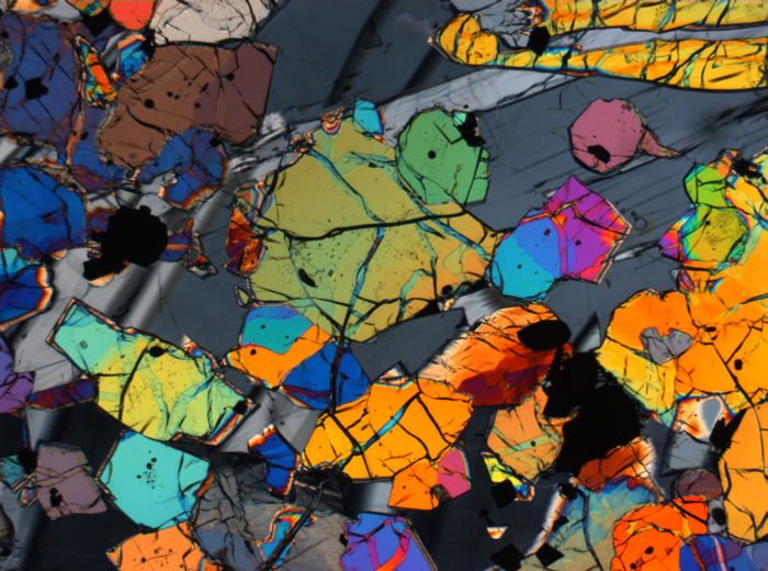 Thin Section Photograph of Apollo 12 Sample 12035,62 in Cross-Polarized Light at 2.5x Magnification and 2.85 mm Field of View (View #27)