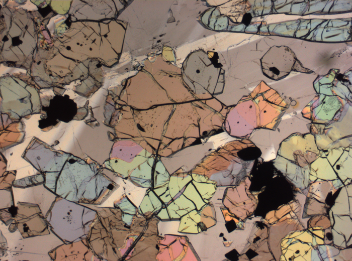 Thin Section Photograph of Apollo 12 Sample 12035,62 in Plane-Polarized Light at 2.5x Magnification and 2.85 mm Field of View (View #27)