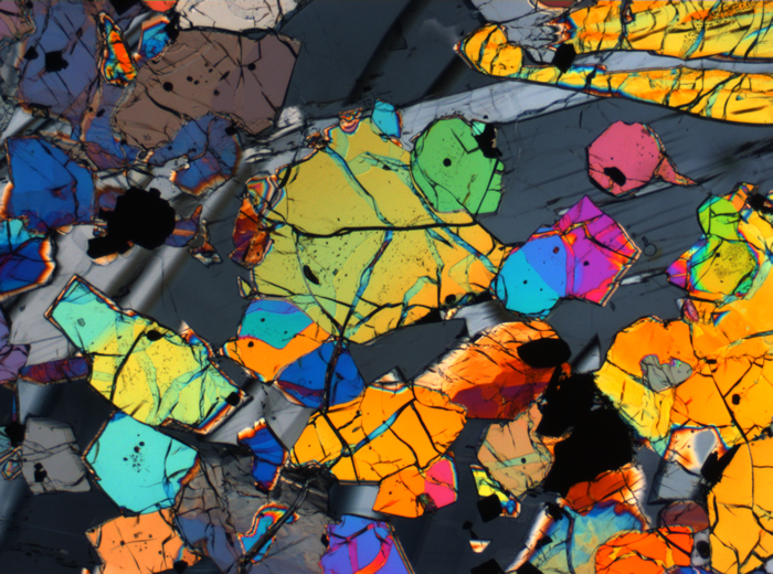 Thin Section Photograph of Apollo 12 Sample 12035,62 in Cross-Polarized Light at 2.5x Magnification and 2.85 mm Field of View (View #28)