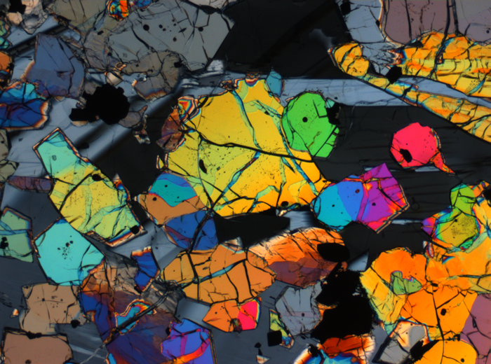 Thin Section Photograph of Apollo 12 Sample 12035,62 in Cross-Polarized Light at 2.5x Magnification and 2.85 mm Field of View (View #31)
