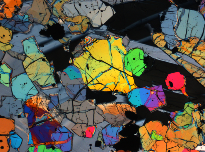 Thin Section Photograph of Apollo 12 Sample 12035,62 in Cross-Polarized Light at 2.5x Magnification and 2.85 mm Field of View (View #34)