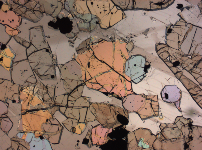 Thin Section Photograph of Apollo 12 Sample 12035,62 in Plane-Polarized Light at 2.5x Magnification and 2.85 mm Field of View (View #36)