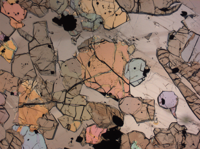 Thin Section Photograph of Apollo 12 Sample 12035,62 in Plane-Polarized Light at 2.5x Magnification and 2.85 mm Field of View (View #37)