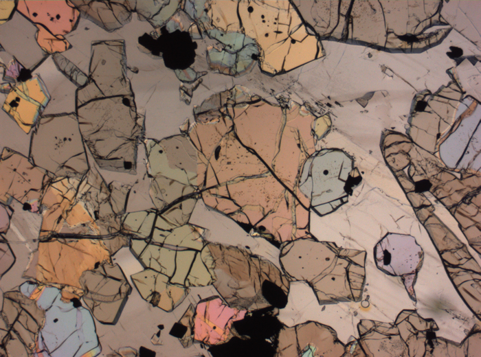 Thin Section Photograph of Apollo 12 Sample 12035,62 in Plane-Polarized Light at 2.5x Magnification and 2.85 mm Field of View (View #38)