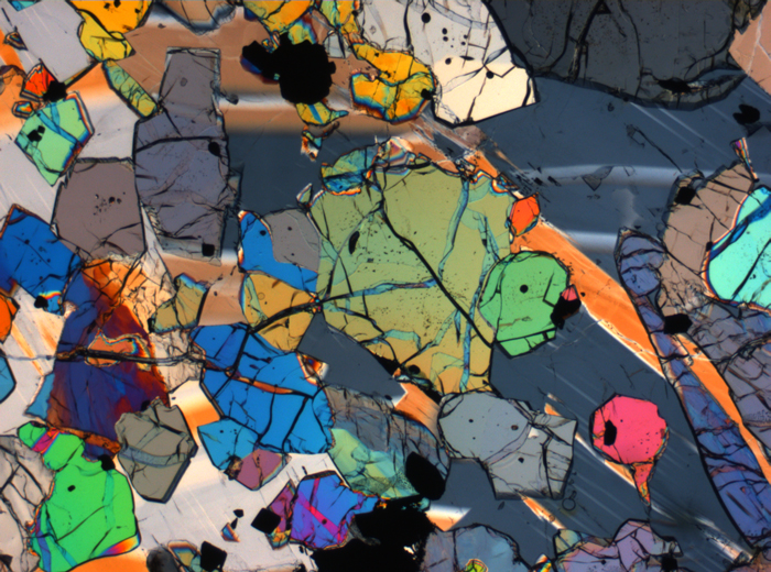 Thin Section Photograph of Apollo 12 Sample 12035,62 in Cross-Polarized Light at 2.5x Magnification and 2.85 mm Field of View (View #39)