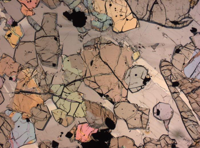 Thin Section Photograph of Apollo 12 Sample 12035,62 in Plane-Polarized Light at 2.5x Magnification and 2.85 mm Field of View (View #39)
