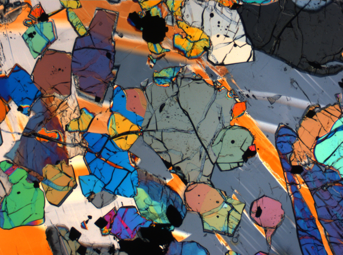 Thin Section Photograph of Apollo 12 Sample 12035,62 in Cross-Polarized Light at 2.5x Magnification and 2.85 mm Field of View (View #41)