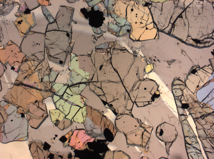 Thin Section Photograph of Apollo 12 Sample 12035,62 in Plane-Polarized Light at 2.5x Magnification and 2.85 mm Field of View (View #41)