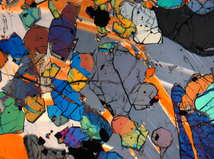 Thin Section Photograph of Apollo 12 Sample 12035,62 in Cross-Polarized Light at 2.5x Magnification and 2.85 mm Field of View (View #42)