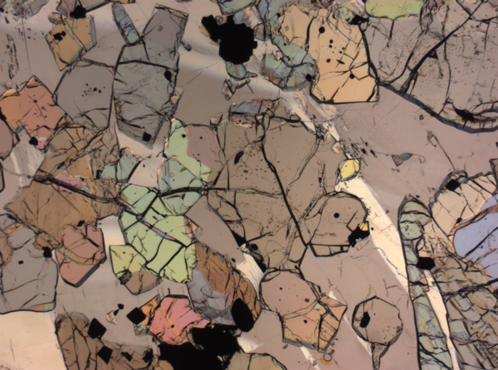 Thin Section Photograph of Apollo 12 Sample 12035,62 in Plane-Polarized Light at 2.5x Magnification and 2.85 mm Field of View (View #42)