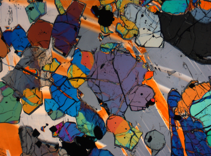 Thin Section Photograph of Apollo 12 Sample 12035,62 in Cross-Polarized Light at 2.5x Magnification and 2.85 mm Field of View (View #43)