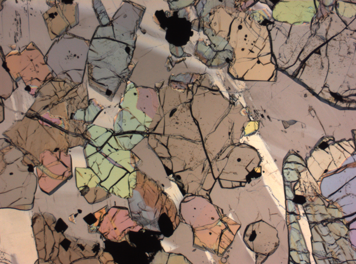 Thin Section Photograph of Apollo 12 Sample 12035,62 in Plane-Polarized Light at 2.5x Magnification and 2.85 mm Field of View (View #43)