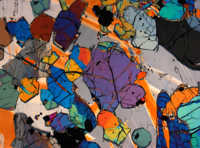 Thin Section Photograph of Apollo 12 Sample 12035,62 in Cross-Polarized Light at 2.5x Magnification and 2.85 mm Field of View (View #44)