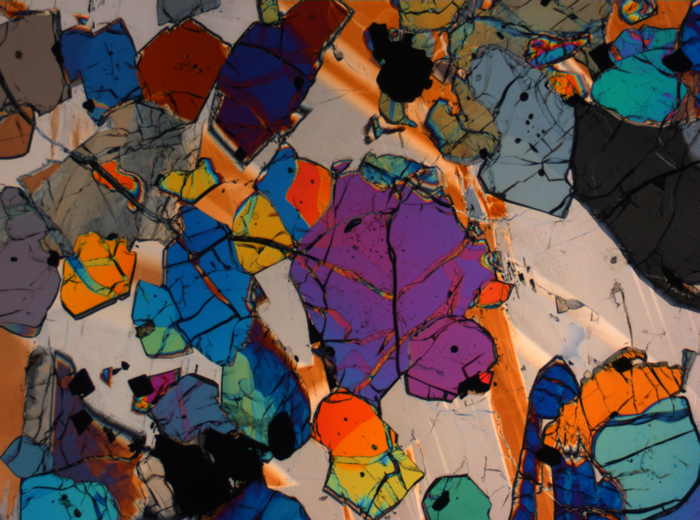 Thin Section Photograph of Apollo 12 Sample 12035,62 in Cross-Polarized Light at 2.5x Magnification and 2.85 mm Field of View (View #46)