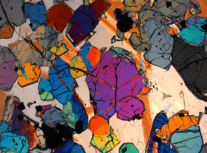 Thin Section Photograph of Apollo 12 Sample 12035,62 in Cross-Polarized Light at 2.5x Magnification and 2.85 mm Field of View (View #47)