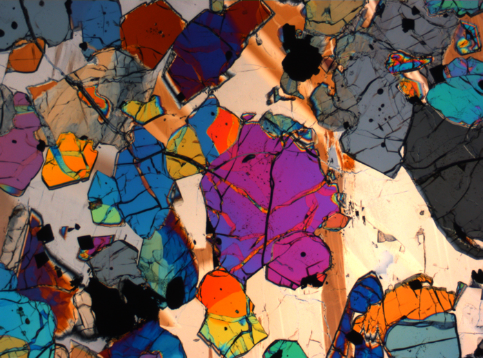 Thin Section Photograph of Apollo 12 Sample 12035,62 in Cross-Polarized Light at 2.5x Magnification and 2.85 mm Field of View (View #48)