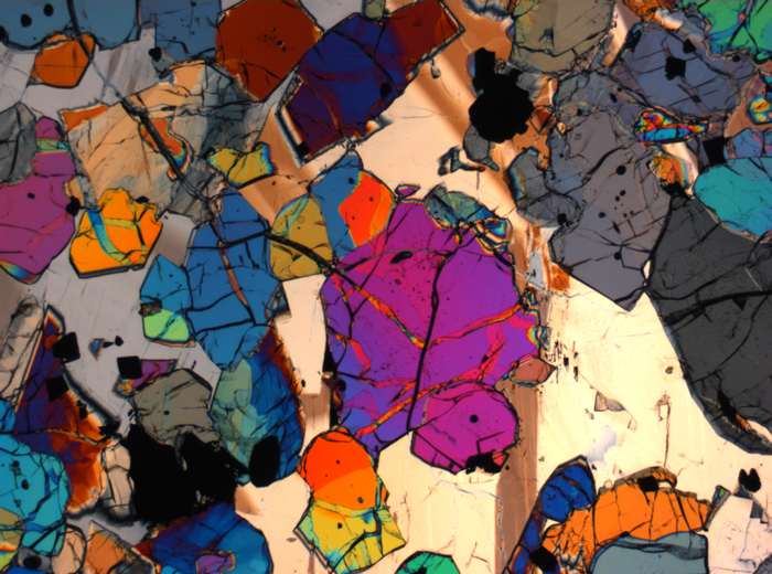 Thin Section Photograph of Apollo 12 Sample 12035,62 in Cross-Polarized Light at 2.5x Magnification and 2.85 mm Field of View (View #49)