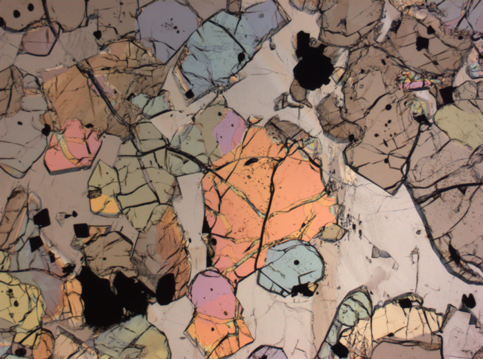 Thin Section Photograph of Apollo 12 Sample 12035,62 in Plane-Polarized Light at 2.5x Magnification and 2.85 mm Field of View (View #49)