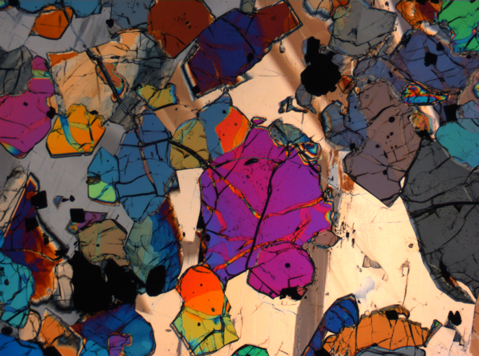 Thin Section Photograph of Apollo 12 Sample 12035,62 in Cross-Polarized Light at 2.5x Magnification and 2.85 mm Field of View (View #50)