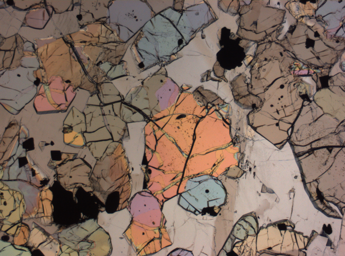 Thin Section Photograph of Apollo 12 Sample 12035,62 in Plane-Polarized Light at 2.5x Magnification and 2.85 mm Field of View (View #50)