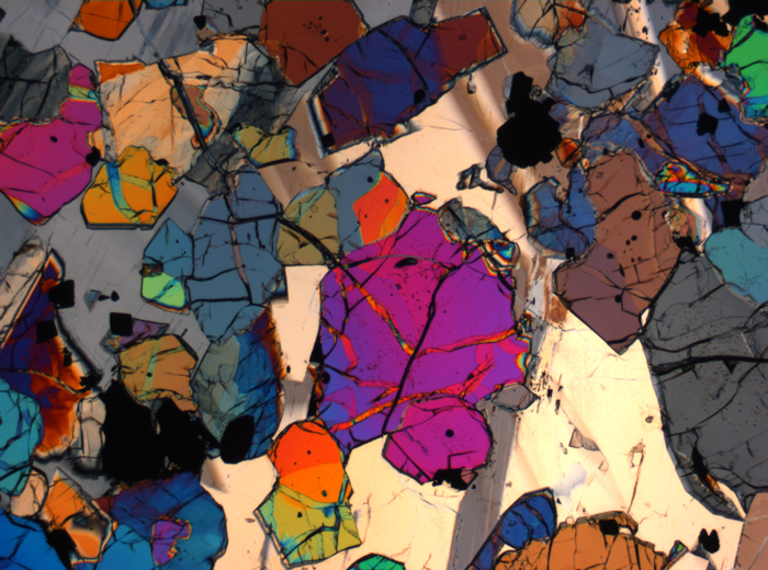 Thin Section Photograph of Apollo 12 Sample 12035,62 in Cross-Polarized Light at 2.5x Magnification and 2.85 mm Field of View (View #51)
