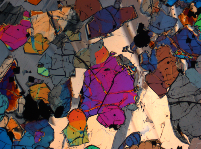 Thin Section Photograph of Apollo 12 Sample 12035,62 in Cross-Polarized Light at 2.5x Magnification and 2.85 mm Field of View (View #52)