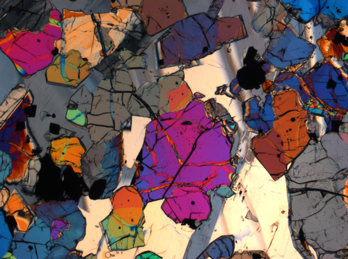 Thin Section Photograph of Apollo 12 Sample 12035,62 in Cross-Polarized Light at 2.5x Magnification and 2.85 mm Field of View (View #53)