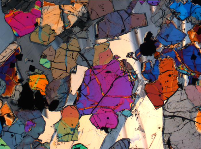 Thin Section Photograph of Apollo 12 Sample 12035,62 in Cross-Polarized Light at 2.5x Magnification and 2.85 mm Field of View (View #54)