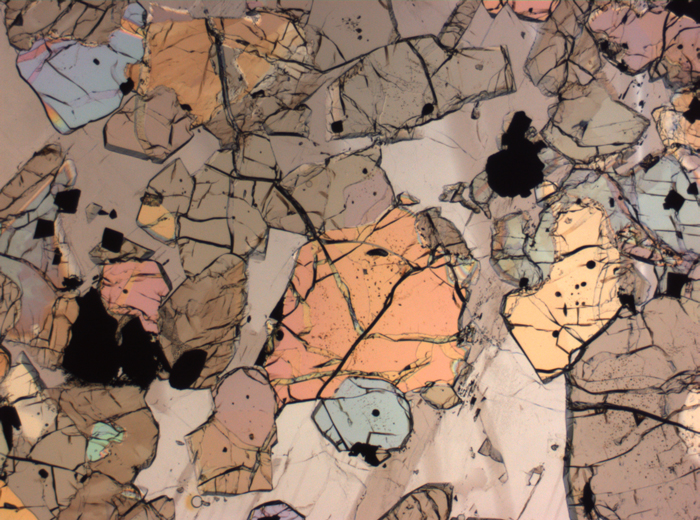 Thin Section Photograph of Apollo 12 Sample 12035,62 in Plane-Polarized Light at 2.5x Magnification and 2.85 mm Field of View (View #54)