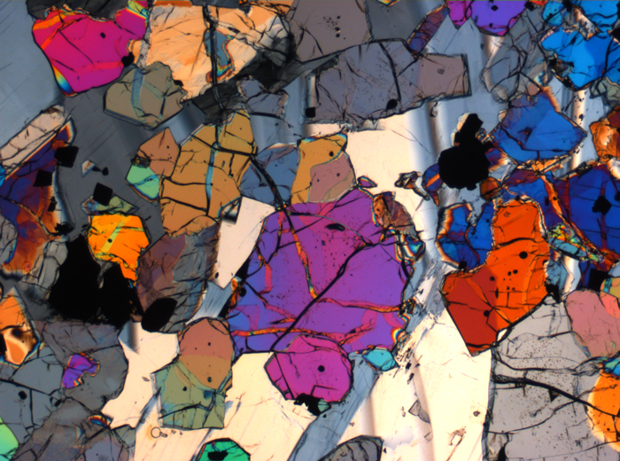 Thin Section Photograph of Apollo 12 Sample 12035,62 in Cross-Polarized Light at 2.5x Magnification and 2.85 mm Field of View (View #55)