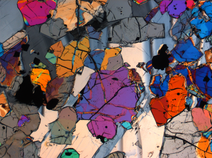 Thin Section Photograph of Apollo 12 Sample 12035,62 in Cross-Polarized Light at 2.5x Magnification and 2.85 mm Field of View (View #56)