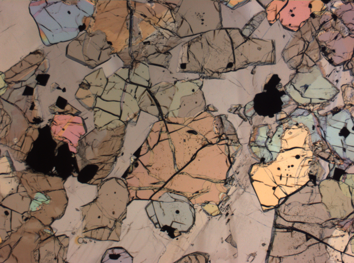Thin Section Photograph of Apollo 12 Sample 12035,62 in Plane-Polarized Light at 2.5x Magnification and 2.85 mm Field of View (View #56)