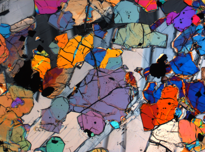 Thin Section Photograph of Apollo 12 Sample 12035,62 in Cross-Polarized Light at 2.5x Magnification and 2.85 mm Field of View (View #58)