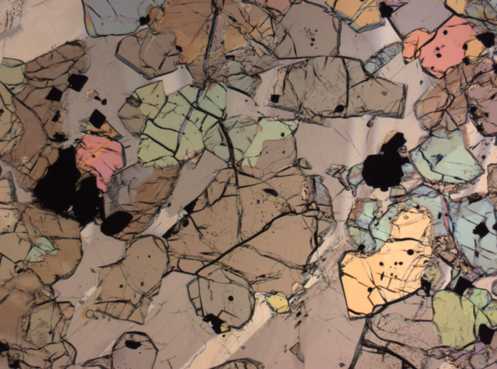 Thin Section Photograph of Apollo 12 Sample 12035,62 in Plane-Polarized Light at 2.5x Magnification and 2.85 mm Field of View (View #58)