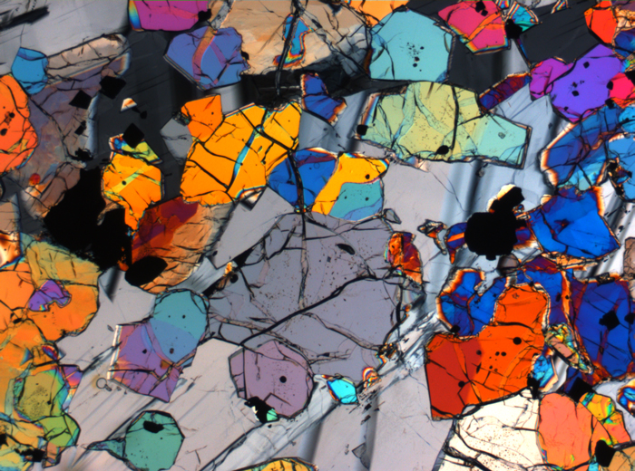 Thin Section Photograph of Apollo 12 Sample 12035,62 in Cross-Polarized Light at 2.5x Magnification and 2.85 mm Field of View (View #59)