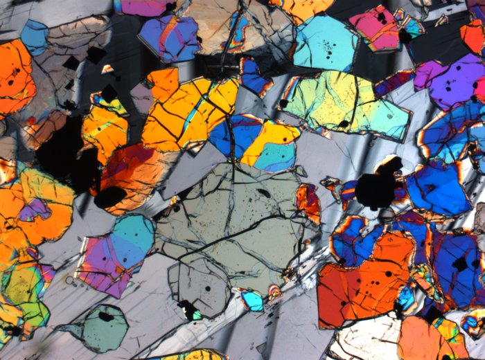 Thin Section Photograph of Apollo 12 Sample 12035,62 in Cross-Polarized Light at 2.5x Magnification and 2.85 mm Field of View (View #60)