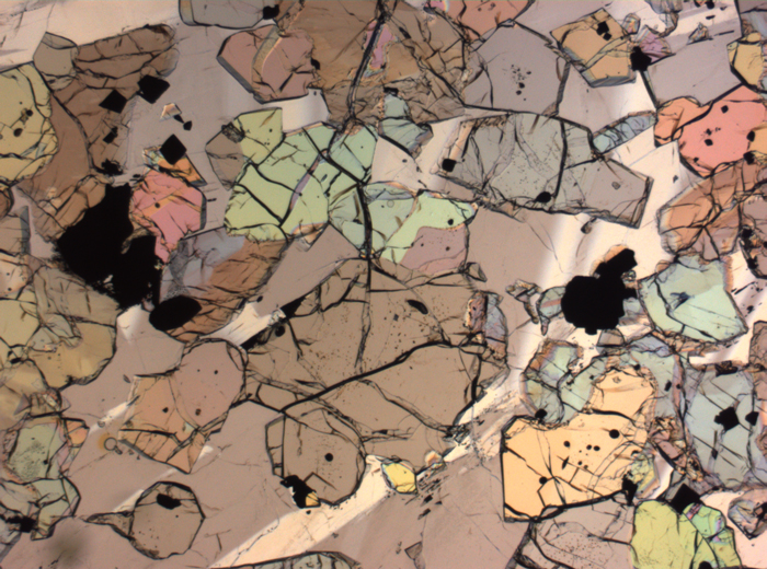 Thin Section Photograph of Apollo 12 Sample 12035,62 in Plane-Polarized Light at 2.5x Magnification and 2.85 mm Field of View (View #60)