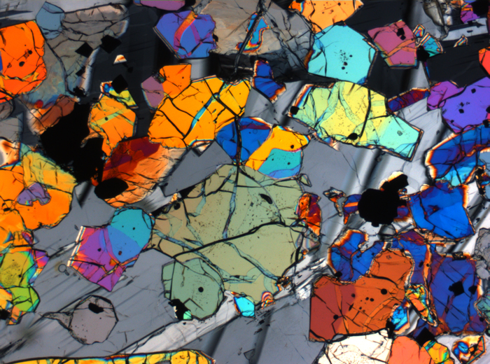 Thin Section Photograph of Apollo 12 Sample 12035,62 in Cross-Polarized Light at 2.5x Magnification and 2.85 mm Field of View (View #61)