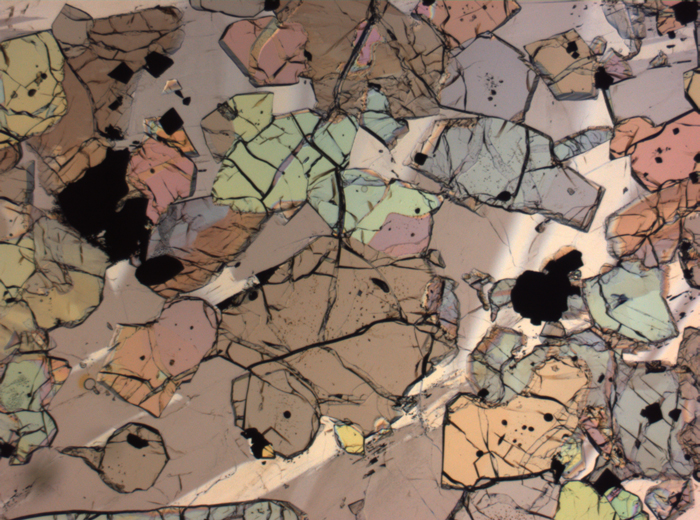 Thin Section Photograph of Apollo 12 Sample 12035,62 in Plane-Polarized Light at 2.5x Magnification and 2.85 mm Field of View (View #61)