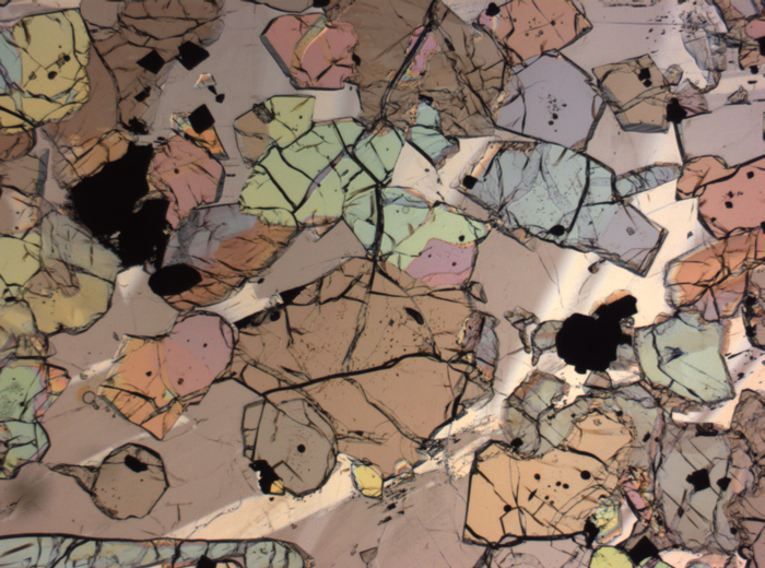 Thin Section Photograph of Apollo 12 Sample 12035,62 in Plane-Polarized Light at 2.5x Magnification and 2.85 mm Field of View (View #62)