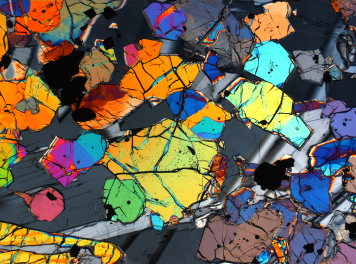 Thin Section Photograph of Apollo 12 Sample 12035,62 in Cross-Polarized Light at 2.5x Magnification and 2.85 mm Field of View (View #64)