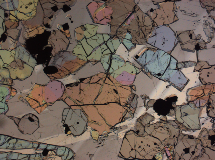 Thin Section Photograph of Apollo 12 Sample 12035,62 in Plane-Polarized Light at 2.5x Magnification and 2.85 mm Field of View (View #64)