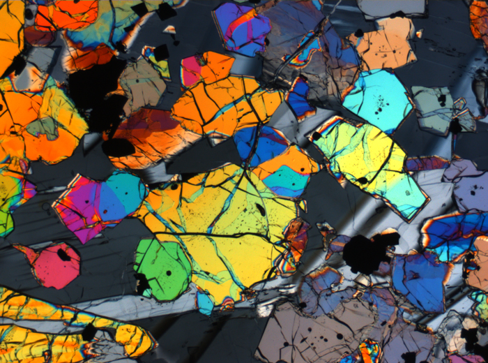 Thin Section Photograph of Apollo 12 Sample 12035,62 in Cross-Polarized Light at 2.5x Magnification and 2.85 mm Field of View (View #65)