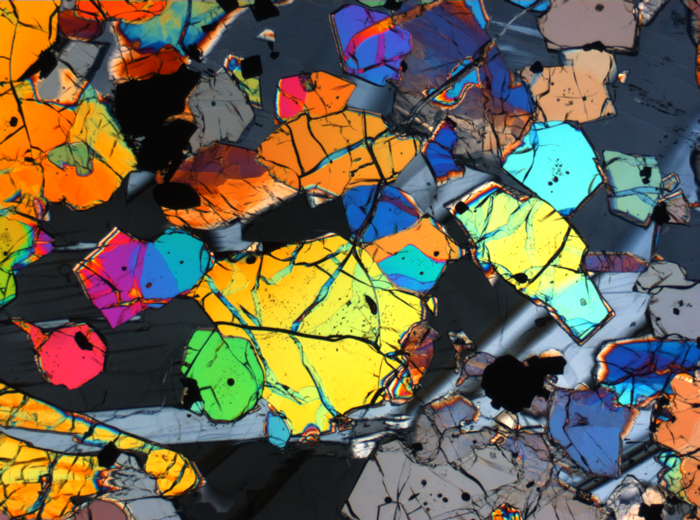 Thin Section Photograph of Apollo 12 Sample 12035,62 in Cross-Polarized Light at 2.5x Magnification and 2.85 mm Field of View (View #66)