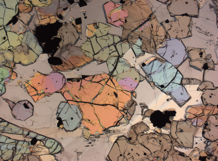 Thin Section Photograph of Apollo 12 Sample 12035,62 in Plane-Polarized Light at 2.5x Magnification and 2.85 mm Field of View (View #66)