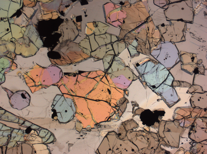 Thin Section Photograph of Apollo 12 Sample 12035,62 in Plane-Polarized Light at 2.5x Magnification and 2.85 mm Field of View (View #67)